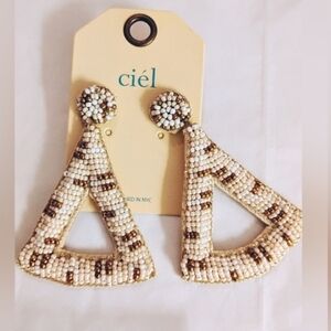 Gold and White Beaded Earrings